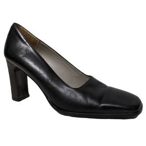 ZARA WOMAN Leather Minimalist Square Toe Stacked Heels 38